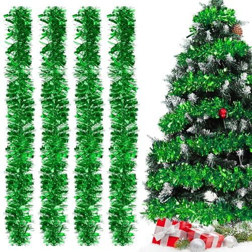 Weihnachtsgirlanden Grün, 4pcs Lametta Weihnachtsbaum, 2m Lametta Girlande Grün, Lametta Girlande Weihnachten, Weihnachtsdeko Lametta Quaste für Weihnachtsbaum, Weihnachtsfeier, Geburtstagsparty Deko