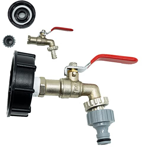 LAMXD IBC - Rubinetto per IBC Tank 600/1000l, Filettatura Grossolana S60x6, Finitura cromata Opaca,Cisterna 1000 l Adattatore di Scarico IBC per Serbatoio di qualità Alimentare Rubinetto