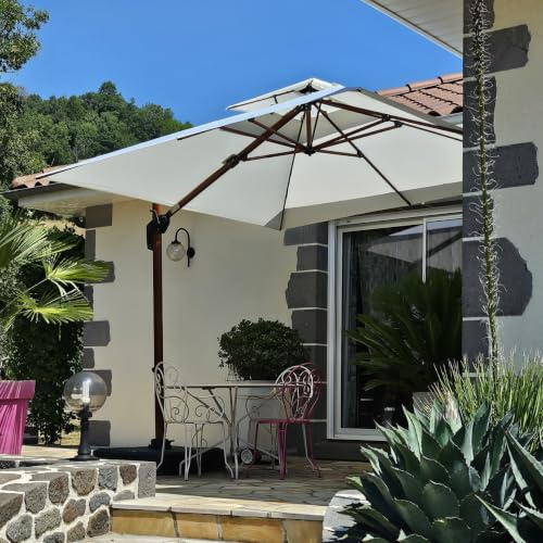 PURPLE LEAF Parasol De Jardin Extérieur 2,7 x 2,7 m Toit Double, Crème | Aluminium aspect bois, Toile démontable, Lavable et à séchage rapide, Anti-UV et vent, UPF50+, Parasol de jardin extérieur