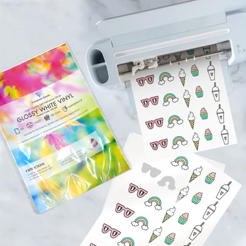 20 Blatt Stanz-/Plotting-Maschinen-Aufkleber Vinyl | A4 Wasserdicht Glänzend Weiß | Laserdruckbar | Geeignet für Cricut Silhouette Cameo Brother Gemini | Machen Sie Ihre eigenen Aufkleber zu Hause