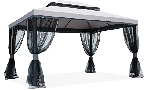 Garden Point Cenador de jardín Valencia rectangular | Impermeable | Ideal para muebles de jardín y jacuzzi | Montaje fácil | Juego de cortinas (3 x 4 m (solo mosquiteras), gris