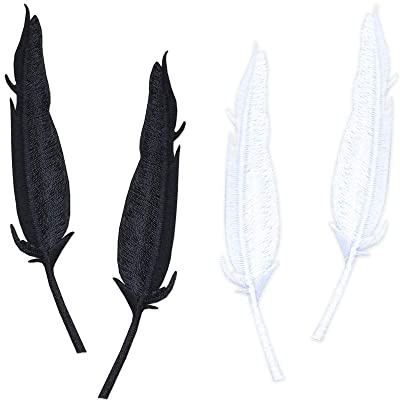 4 Stück weiß schwarz Feder Applikation Stickerei Aufnäher Set, Flicken zum Aufbügeln, Gestickte Flicken Aufnäher, Coole Patches für Männer, Frauen, Jungen, Mädchen, Kinder