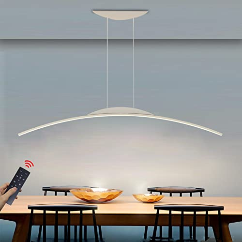 WERSVG Dimmbare LED Hängeleuchte Moderne Esstisch Pendelleuchte mit Fernbedienung Pendellampe Bogen Design LED hängende Leuchte Höhenverstellbar für Esszimmer Küche Wohnzimmer (Weiß, L80)