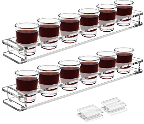 Beautyflier Pack of 2 Acrylic Shot Glass Holder, Shot Glass Serving Tray for Bar, Restaurant, Party, Family Gathering (Shot Glasses Not Included)