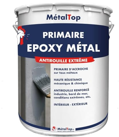 Metaltop - Primaire Epoxy Metal - Gris fenêtre - RAL 7040-15 L - Sous-couche antirouille à forte adhérence pour métaux courants