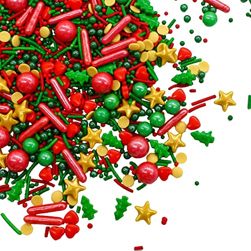 Lukinuo 4,6 Oz Weihnachten Sprinkles rot grün gold essbare Weihnachten Urlaub Süßigkeiten Sprinkles essbare Weihnachtens Sprinkle Jimmies für Backen Cookie Kuchen Cupcake Eiscreme Dessert Dekorationen