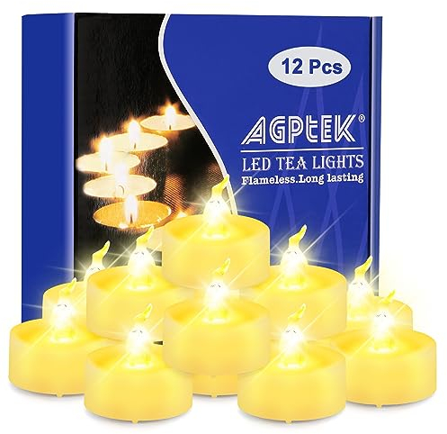 AGPTEK 12 Velas de Té LED con Temporizador, Luz Blanca Cálida Parpadeante LED Con Función de Temporizador, 6 Horas Encendidas y 18 Horas Apagadas, Paquete de 12 Velas sin Llama Alimentada por Pilas