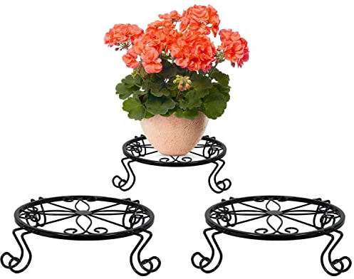 Zinaroty 3 Stück Metall-Pflanzenständer, Topfhalter, Heavy Duty Pflanzer Halter, Rostschutz Eisen Topfhalter für Indoor Outdoor Garten Patio (Schwarz)