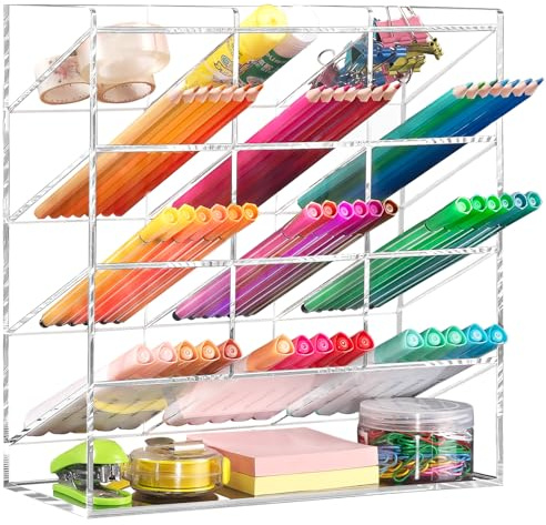 BEYGORM Vertikaler Marker-Organizer aus Acryl, abgewinkelter Stifthalter, Schreibtisch-Organisation, durchsichtig, groß, Schreibwaren, Bleistifthalter für Schreibtisch, Kunstbedarf,