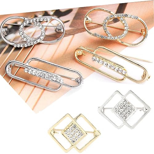 SSyang 6 Stück Strass Geometrische Broschen, Damen Anstecknadeln, Kleidung Frauen Brosche, Geeignet für Frauen Schals, Jacken, Kleider, Party Geschenke, Schmuck Zubehör Geschenke(Gold, Silber)