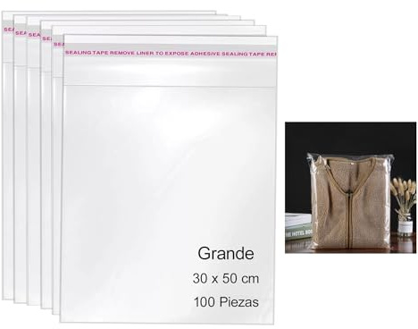 100 genomskinliga cellofanpåsar, självhäftande plastpåsar, självhäftande förpackningspåsar för smycken, presenter och godis 30 x 50 cm (100 stycken)