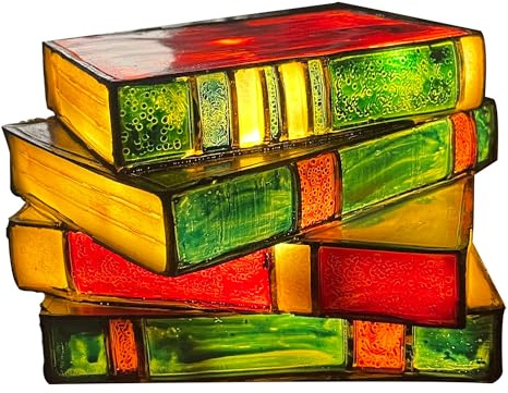 KEAGAN Stained Glass Stacked Books Lamp,Resin Colorful Stacked Books Glass Lamp Night Light,Funny Novelty Lighting Book Stacking Desk Light for Bedroom,Living Room,Home Decor