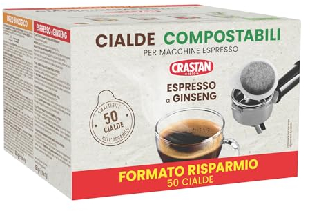CRASTAN 1870 - Cialde ESE Compostabili - Espresso al Ginseng - Con estratto di Panax Ginseng - Box da 50 Cialde - Compatibili con Macchine Espresso - Privo di zuccheri