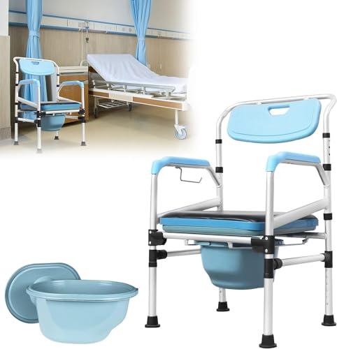 Toilettenstuhl, Toilettenhilfen Für Senioren Höhenverstellbar Duschstuhl Robuster Nachtstuhl Faltbar Toilettenrollstuhl Toilettenrahmen Duschzusatzstuhl Für Senioren Und Schwangere