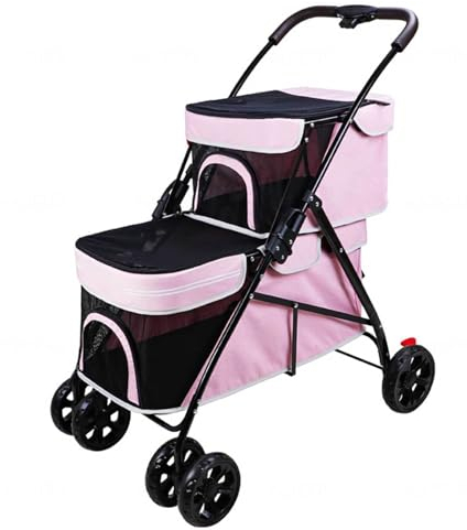 DECORN Doppelter Hunde-Kinderwagen, Haustier-Kinderwagen, Katzen-Kinderwagen für Kleine Mittelgroße Hunde und Katzen – Leichter, Faltbarer Kinderwagen für Haustiere – 4-Rollen-Reisekäfig,Pink