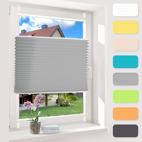 OUBO Plissee ohne Bohren Grau 80x120cm Plissee Klemmfix Version Plisseerollo Sichtschutz und Sonnenschutz Blickdicht Easyfix lichtdurchlässig Rollo für Fenster & Tür Einfache Montage