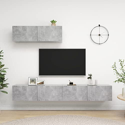 AUVYI TV-Schränke 3 STK. Betongrau Holzwerkstoff 100x30x30cm Badezimmerschränke Küchenschrank Flurschrank Eckschrank Sideboard Vintage Möbel Wohnwand Wohnzimmer Barschrank Hängeschrank