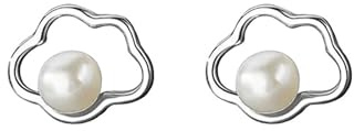 Hmzidz Wolken Perlenohrringe Damen,Echte Süßwasser Perlenohrstecker Silber/Gold,Perlen Ohrstecker Silber 925,Weiße Perle Ohrstecker für Frauen Mädchen,Hypoallergen Ohrringe Perlen Klein