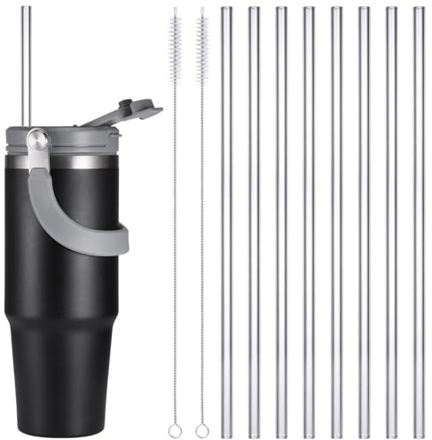 8 Stück Strohhalme für Stanley Adventure Quencher, 31cm Lange Ersatz Trinkhalme Mit 2 Reinigungsbürsten, Wiederverwendbar Trinkhalme Kompatibel mit Stanley 30/40 oz Stanley Tumbler