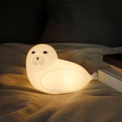 Winkee Nachtlicht Kinder Seehund LED dimmbar aus Silikon | Wiederaufladbar, BPA-frei und berührungssensitiv, sanftes Kinderlicht für Babyzimmer, Schlafzimmer und Stillzeit