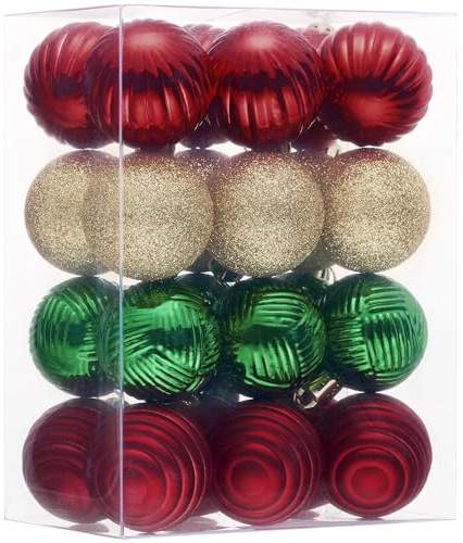 Valery Madelyn 1.6 Small Christmas Ornaments Tree Decorations Set, 24ct Red Green Gold Shatterproof Ball Hanging Ornament Bulk for Xmas Holiday Party Decor