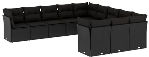 vidaXL Garten Sofagarnitur mit Kissen 11-TLG., Gartenmöbel Gartengarnitur, Sitzgruppe Sitzgarnitur, Lounge Sofa Garnitur Terrasse, Schwarz Poly Rattan
