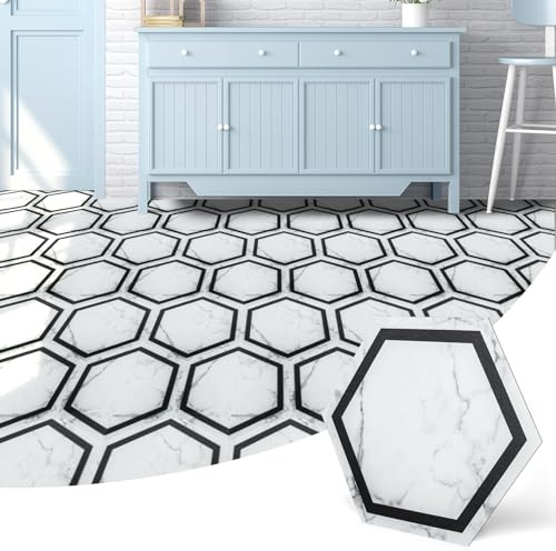Art3d 30-Pack Hexagon Peel and Stick Flooring Tile Marble Look, Self Adhesive Waterproof Vinyl Floor Tile for Kitchen Bathroom Living Room Bedroom, 11.8 x 10.2 White Marble