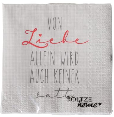 ReWu Servietten mit Schriftzug - Von Liebe Allein Wird Auch Keiner Satt - 20 Stück Weiß Bedruckt Papierservietten 33 x 33cm Partydekoration Tischdekoration Küchenzubehör Gastgeschenk Motivservietten