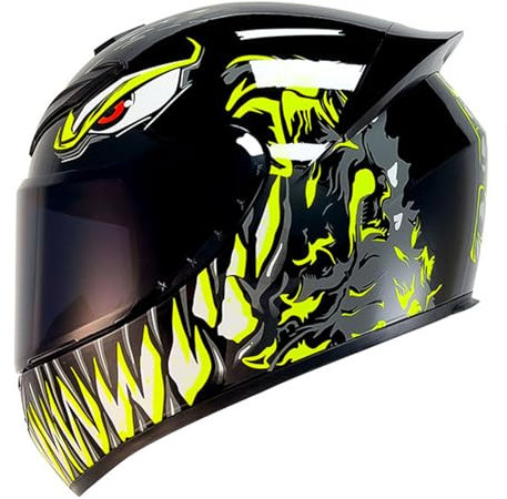 YPDOPORA Full Face Motorcycle Helmet with Tinted Visors DOT Approved Motorcycle Helmet, Motorbike Scooter Locomotive Street Bike Racing Helmet for Four Seasons,Yellow,L61~62CM