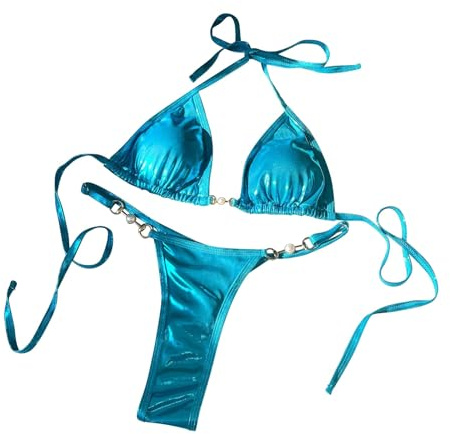 Sexig glänsande pärlor-T-string bikini-baddräkt-bikini 50325887, blå, S