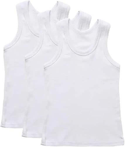 reshmena® Chaleco para niños, 100 % algodón, sin mangas, color blanco, chaleco de verano, para uso diario, para el regreso a la escuela, chaleco blanco, 9-11 años