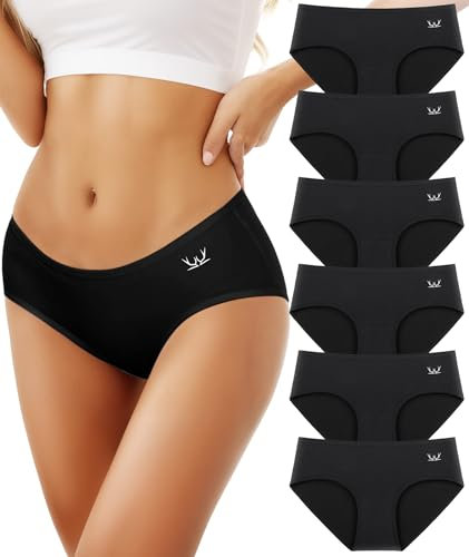Benirap Unterhosen Damen, 6er Pack Unterwäsche Frauen Stretch Baumwolle Slip Damen Panties, Weich Atmungsaktiv Bequeme Hipster Unterwäsche Mehrpack (Schwarz M)