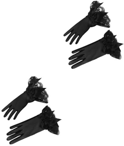 GALPADA 2stücke Kurze Spitzenhandschuhe Mit Schleife Für Hochzeiten Und Partys Elegante Dehnbare Damenhandschuhe Aus Netzstoff Schwarz Für Besondere Anlässe