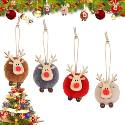 8 Stück Weihnachtsbaum Anhänger, Filz Holz Weihnachtsdeko, Elch Weihnachtsanhänger, Rentier aus Holz und Filz Elch Deko Christbaumschmuck filzs holzs Weihnachtsdeko, Feiertag, Party Deko