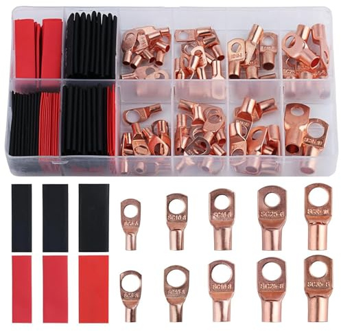 Rohrkabelschuhe 150 Stück Kupferklemmen Ringkabelschuhe SC Quetschverbinder Sortiment Elektrische Steckverbinder Kabelschuhe Verzinnte 6mm² 10mm² 16mm² 25mm² 35mm²