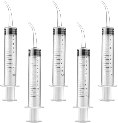 JEYORZY Seringue Dentaire, 5 Pièces 12ml Seringue Graduée Seringues pour Irrigateur Buccal avec Embout Incurvé, Dental Irrigation Seringues, pour Buccal pour Nettoyage Soins Dentaires