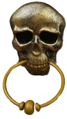 BaronHong Halloween-Totenkopf-Türklingel, Türklopfer-Requisiten mit gruseligem Sound für Halloween-Party-Bar-Türdekorationen, Außenanhänger (golden, M)