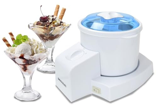 Gino Gelati Eismaschine Potium Speiseeismaschine Eiscreme Maschine Eisbereiter, 70 Watt, Weiß/Blau, Kompaktes Design, leichte Reinigung, für Zuhause