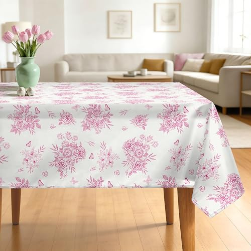 Arquiel Blumen Blätter Tischdecke Polyester Rechteckig 140 x 180 cm | Waschbare Polyester-Tischdecke mit Blumen-Motiv, wasserabweisend und pflegeleicht für Küche, Esszimmer, Feste und Feiern.