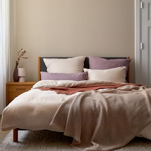 URBANARA Seretta Satin-Bettwäsche 135x200 cm & 80x80 cm I 100% Tencel™ Lyocell Made in Portugal Oeko Tex 100 I Seidig Glatt Traumhaft Weich Atmungsaktiv Nachhaltig I Champagner