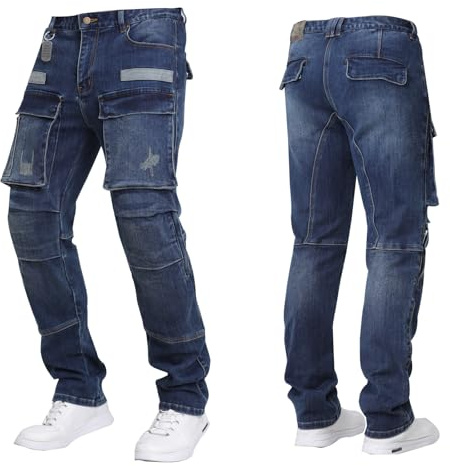 Motorcycle Pants Mens, Made of high-Strength wear-Resistant Fabric - Motorcycle Riding Pants are Also Work Pants with Armor (US, Waist, 34, Regular, Blue)