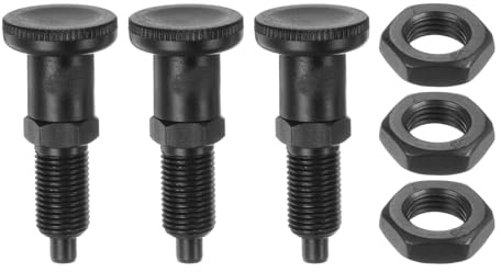 QUARKZMAN 3pz Pulsante Sfera Molla Spinta M10x1 Dia. Perno 5mm Acciaio Carbonio Pulsante Ritorno con Pomello Non Bloccante Indicizzabile per Attrezzature Industriali, Nero