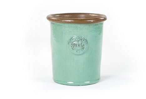Teramico Pflanzgefäß Blumentopf Übertopf mit Kronen 25 x 28cm aus Keramik hochwertig glasiert -absolut frostfest- (Celadon)