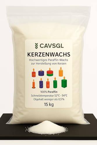 Kerzenwachs Granulat - Weiß - in Pulverform zur Herstellung von Kerzen - Paraffin Wachsgranulat Hochrein - Made in Germany - CAVSGL (15 Kg, 1, stück)