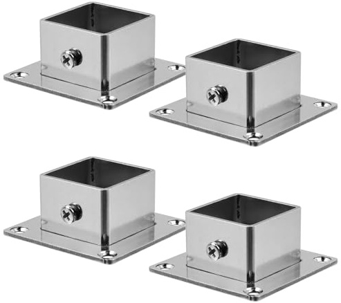 Coshar 4Pcs Square Post Base Stainless Steel Square Floor Flange Square Post Flange Base for Fence Deck Railing or Deck Mount (1.2 x 1.2)