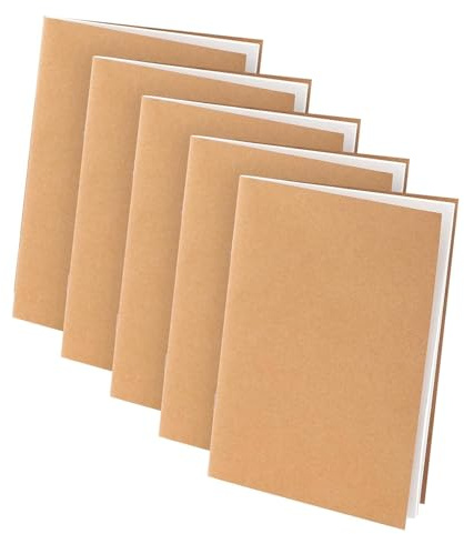 Yuannee A5 Kraftpapier Notizbücher,5 PCS Blanko Seiten A5 Notizblock Skizzenbuch Notizbuch Tagebuch für Studenten Reisende Büro Schule Leeres Notizheft mit 72 Seiten (36 Blätter)