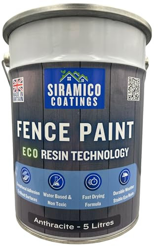 SIRAMICO COATINGS Fence Paint | 5 Litres | Waterbased ECO Resin Technology | 6 Luxury Colours | Smooth Matt Finish for outdoor wood protection | 10 Year Colour Guarantee (Anthracite Grey)
