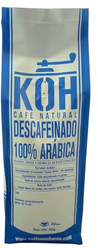 KoffeeONHOME Café en Grano Descafeinado al Agua, 100% Arábica, Tueste Natural 500 gr