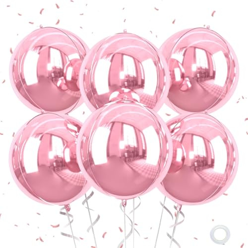 22 Inch Pink Foil Balloons, 6Pcs Large Metallic Pink Round Balloons, Baby Pink Balloon for Women Princess Birthday Party Baby Shower Wedding Decorations