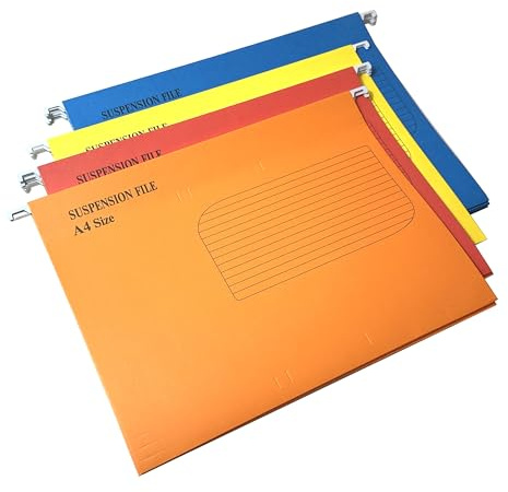 A4 Foolscap Suspension Files, Filing Cabinet Hanging Files with Labels and Clear Holders Home Office School Filing Work Organisation,15PCS, Mixed Colours (Check Size pls) (A4)